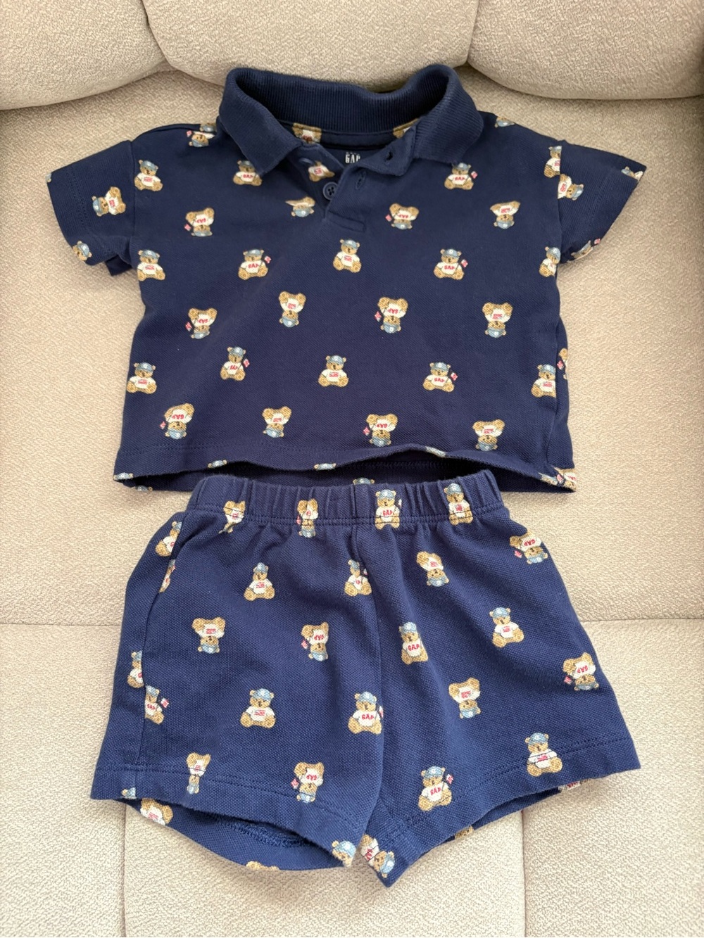 GAP Navy Bear Print Polo & Shorts Set